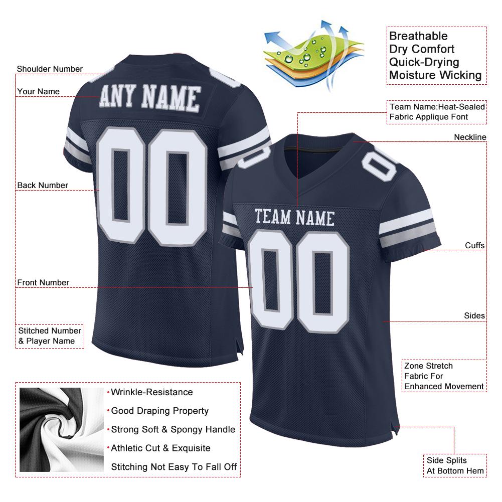 Custom Football Jersey - Navy White-Light Gray Mesh - Style Navy0082