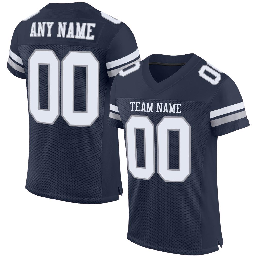 Custom Football Jersey - Navy White-Light Gray Mesh - Style Navy0082