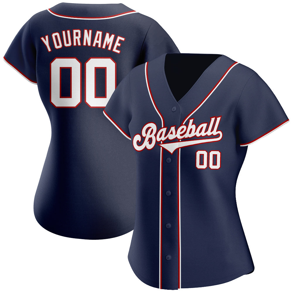 Custom Baseball Jersey - Navy White-Red