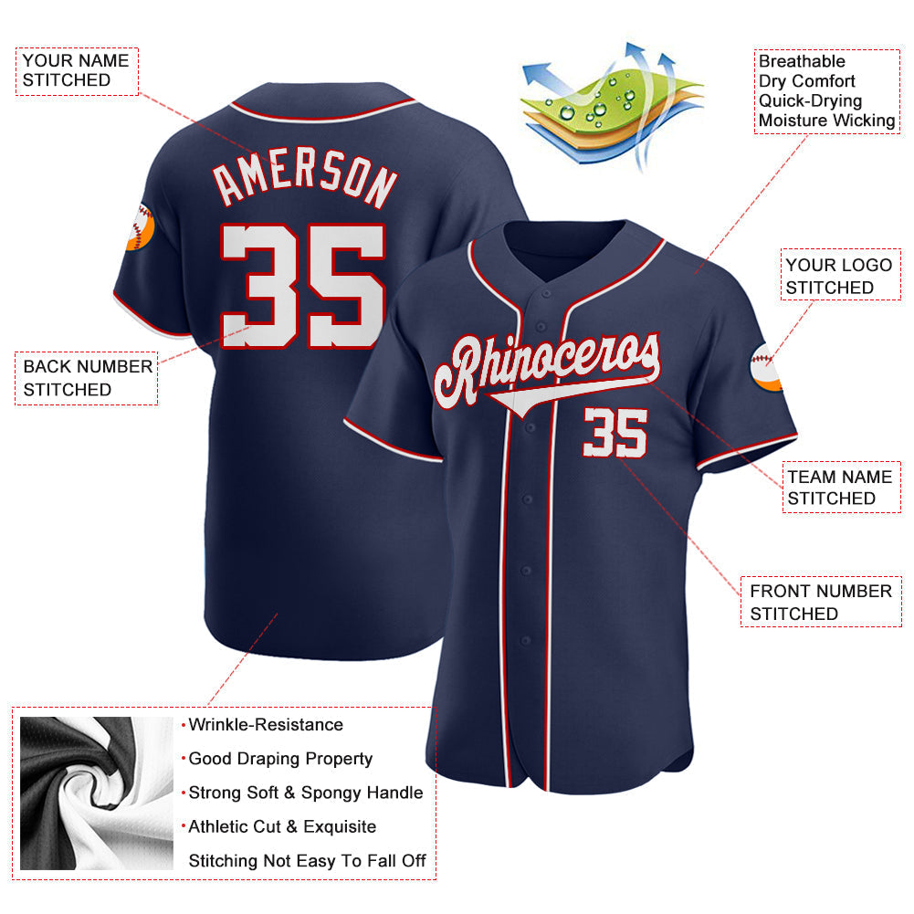 Custom Baseball Jersey - Navy White-Red