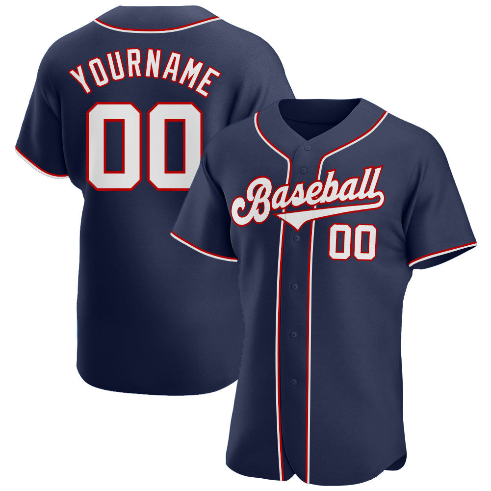 Custom Baseball Jersey - Navy White-Red