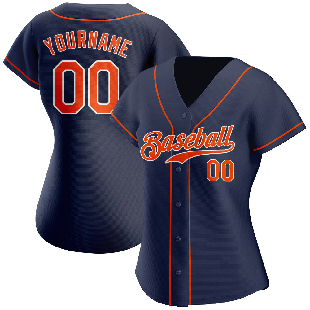 Custom Baseball Jersey - Navy Orange-White