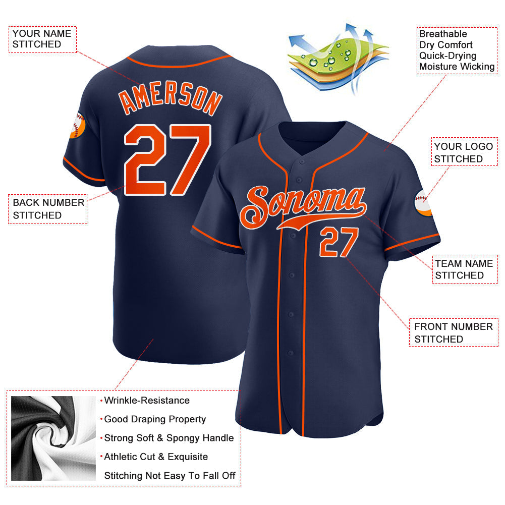 Custom Baseball Jersey - Navy Orange-White