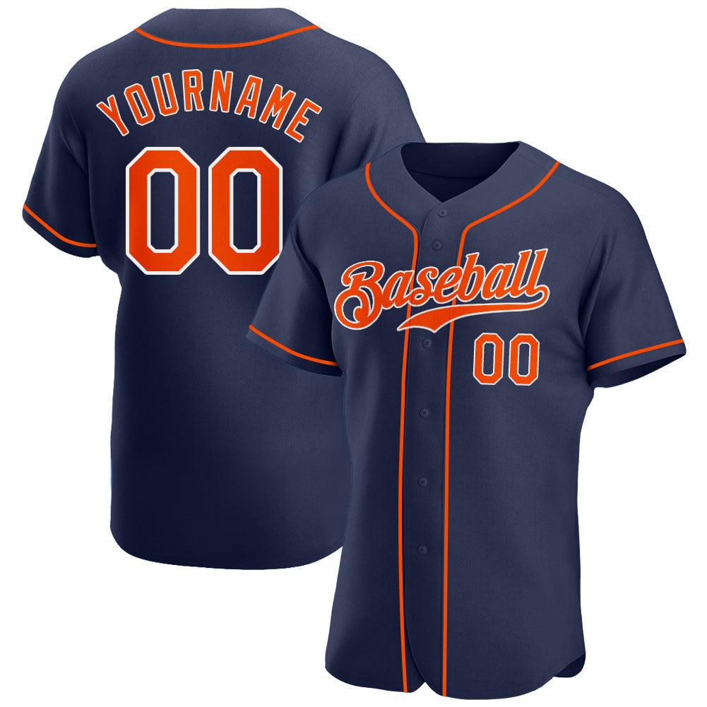 Custom Baseball Jersey - Navy Orange-White