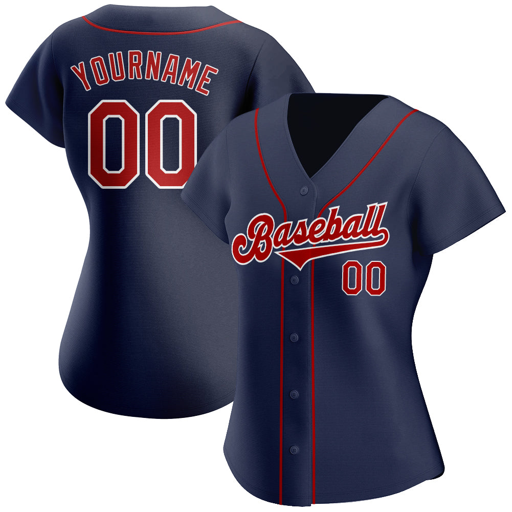 Custom Baseball Jersey - Navy Red-White - Style Navy0098