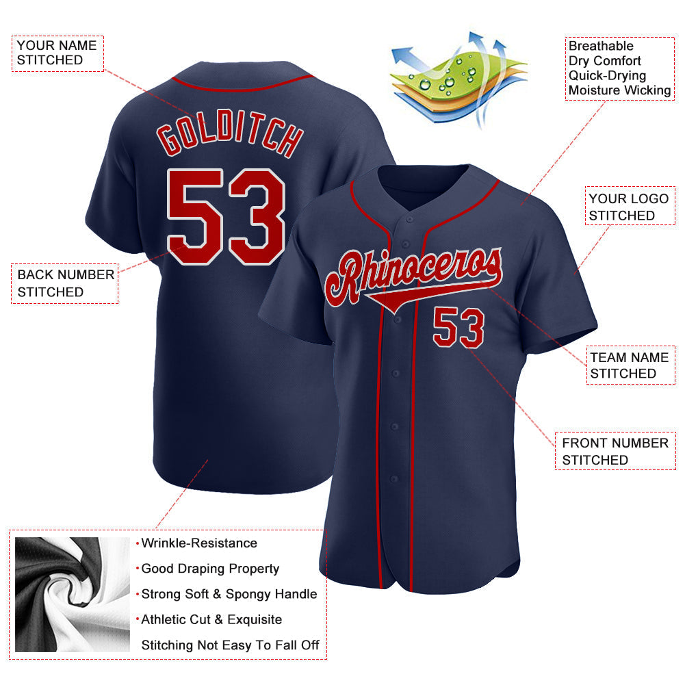 Custom Baseball Jersey - Navy Red-White - Style Navy0098