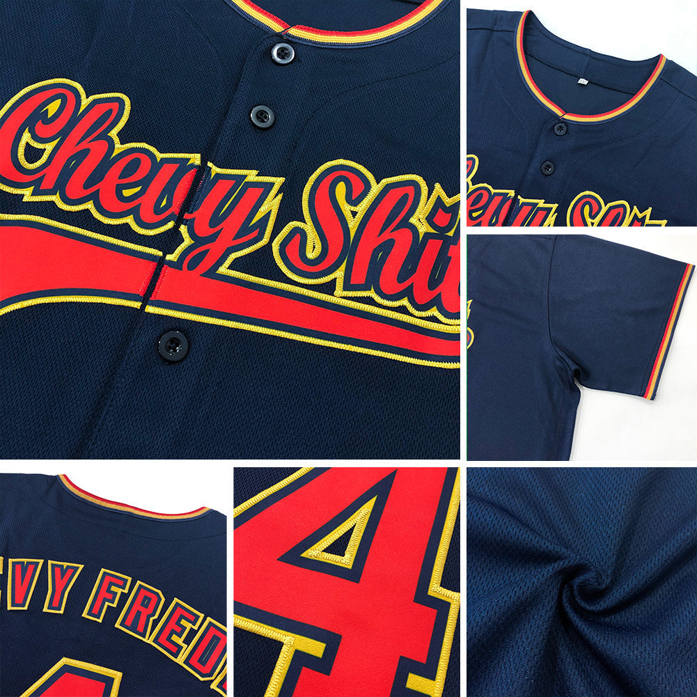 Custom Baseball Jersey - Navy Red-White - Style Navy0098