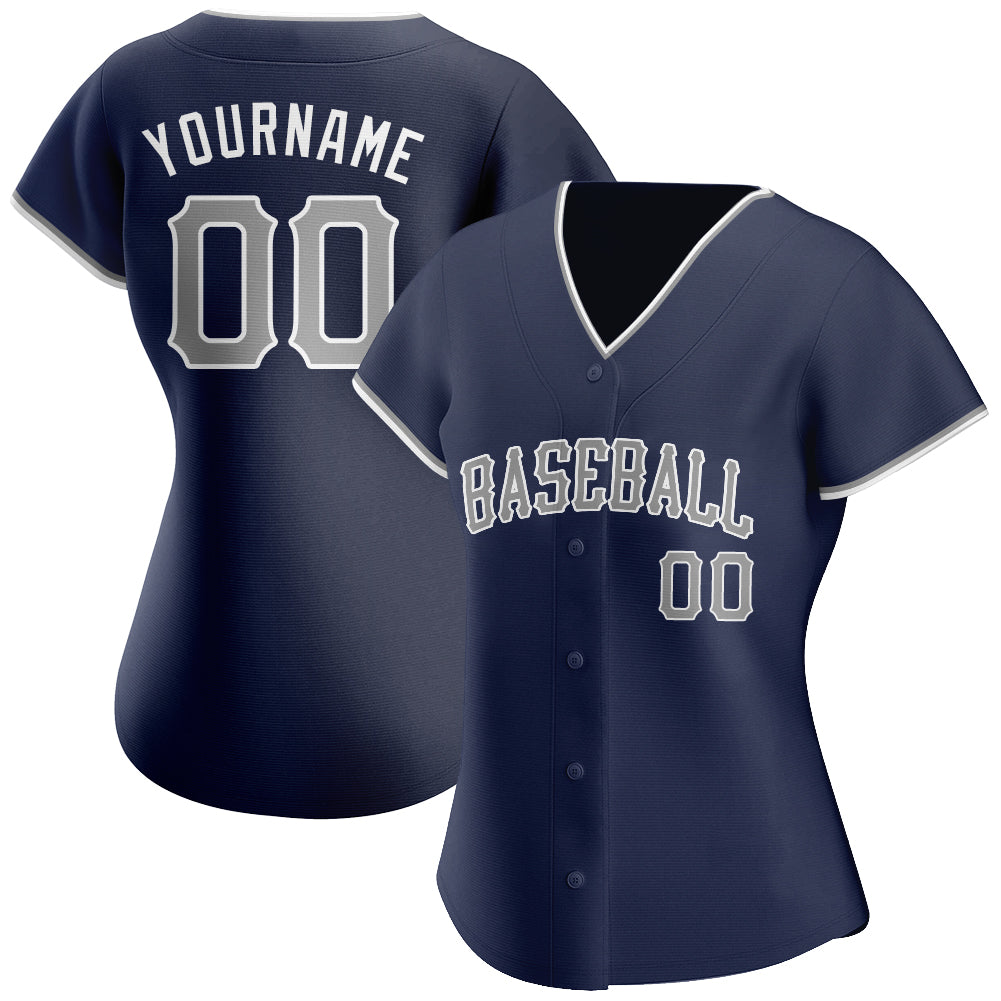 Custom Baseball Jersey - Navy Gray-White