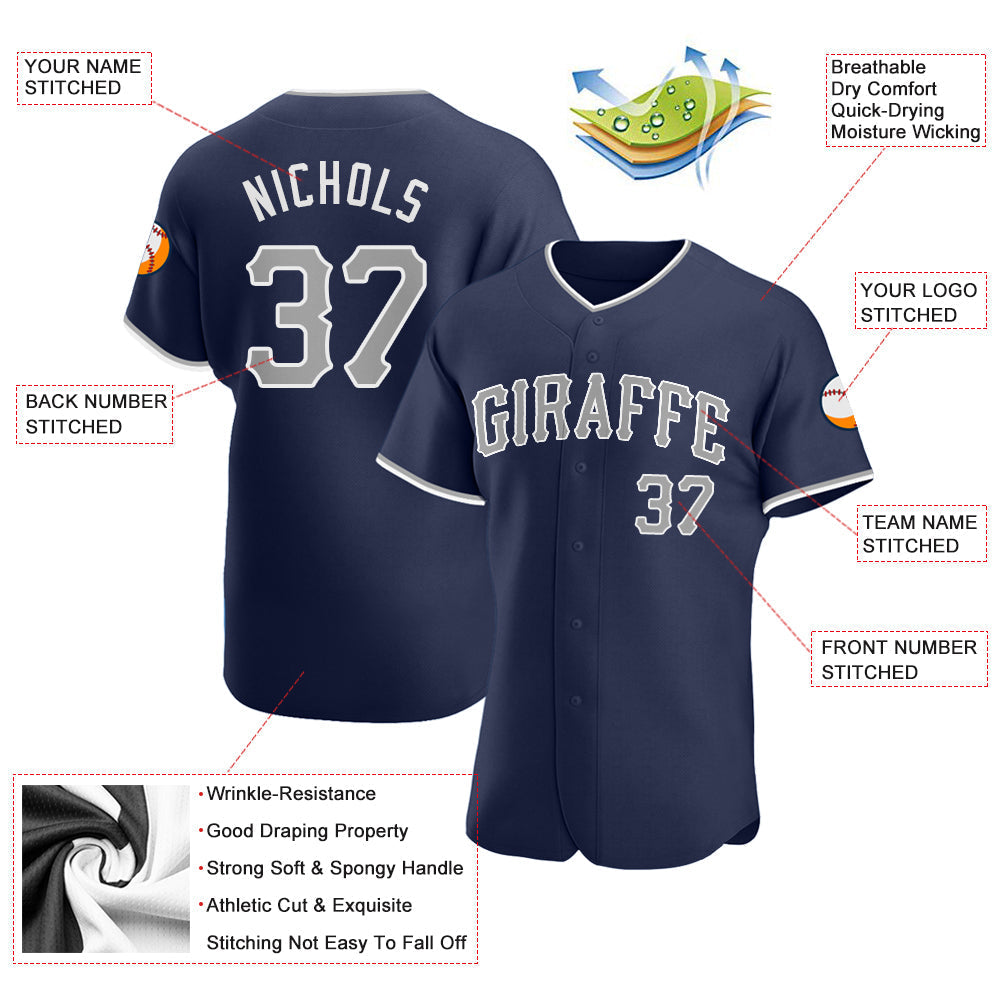 Custom Baseball Jersey - Navy Gray-White