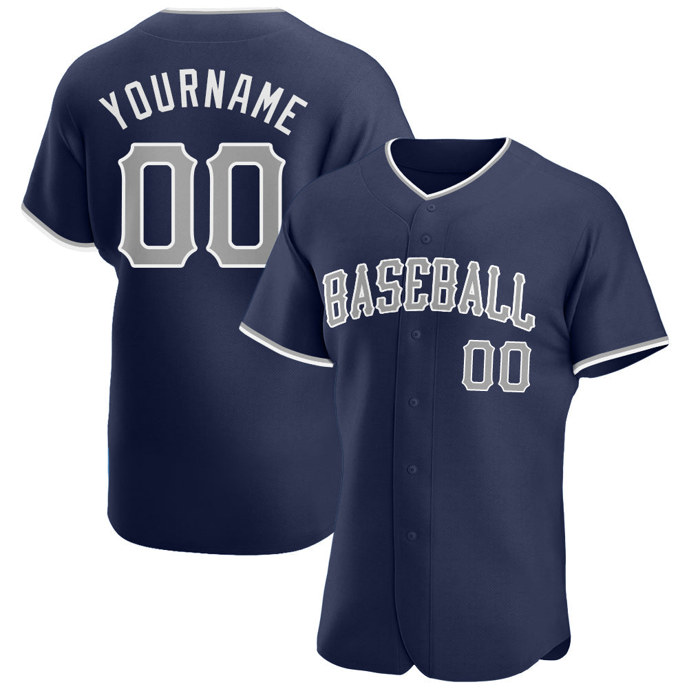 Custom Baseball Jersey - Navy Gray-White