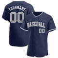 Custom Baseball Jersey - Navy Gray-White