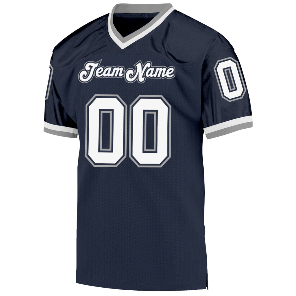 Custom Football Jersey - Navy White-Gray Mesh Throwback