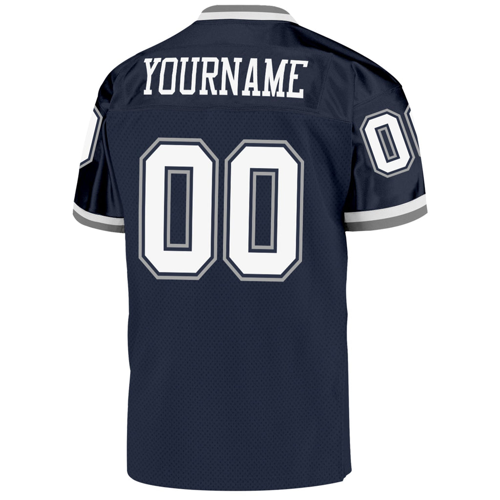 Custom Football Jersey - Navy White-Gray Mesh Throwback