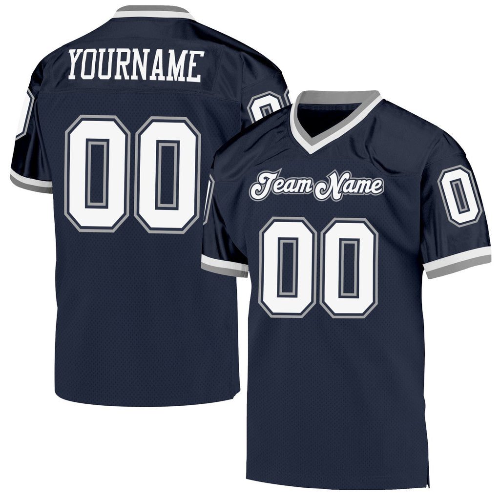 Custom Football Jersey - Navy White-Gray Mesh Throwback