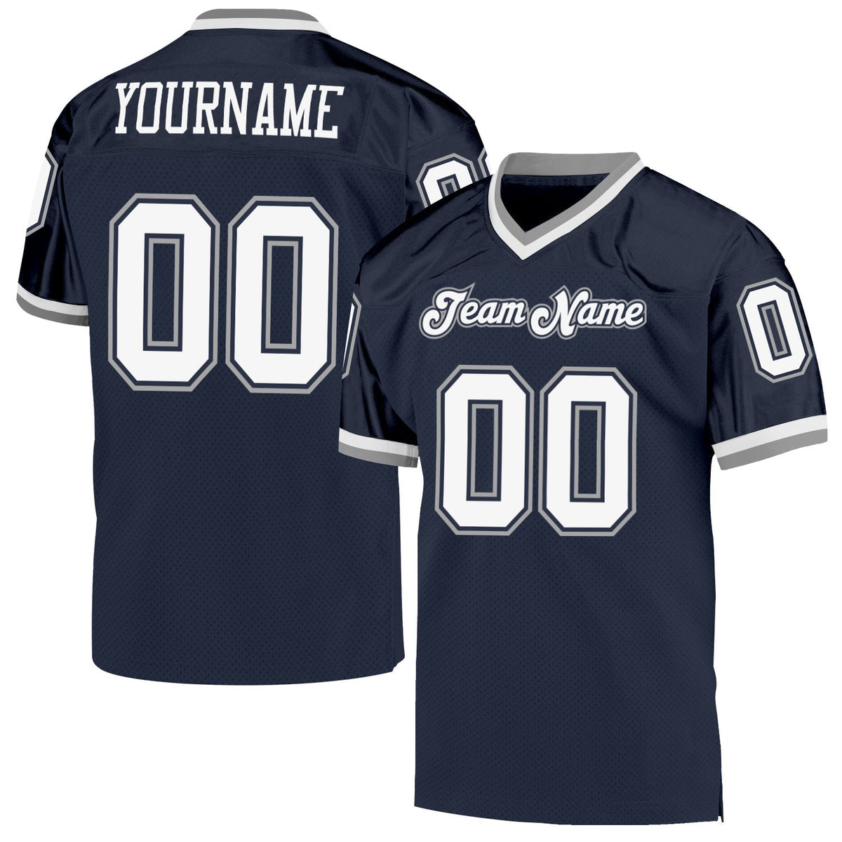 Custom Football Jersey - Navy White-Gray Mesh Throwback