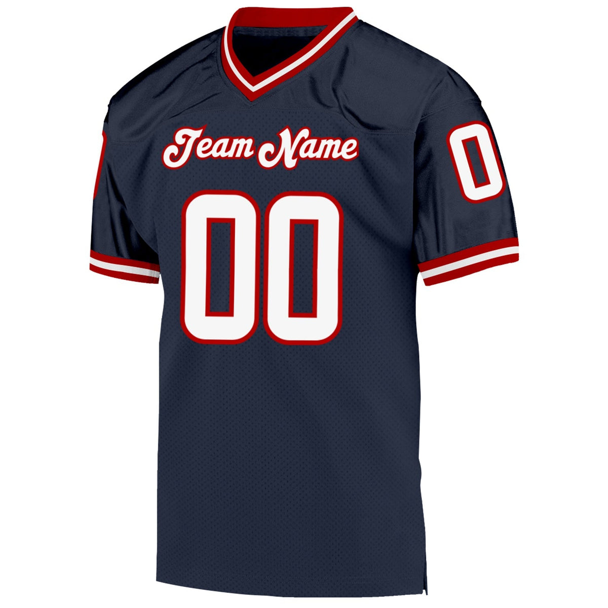 Custom Football Jersey - Navy White-Red Mesh Throwback