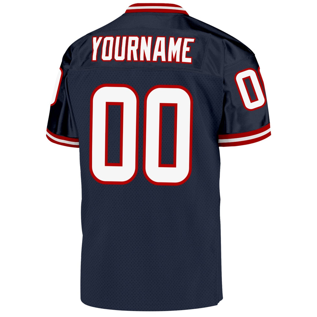 Custom Football Jersey - Navy White-Red Mesh Throwback