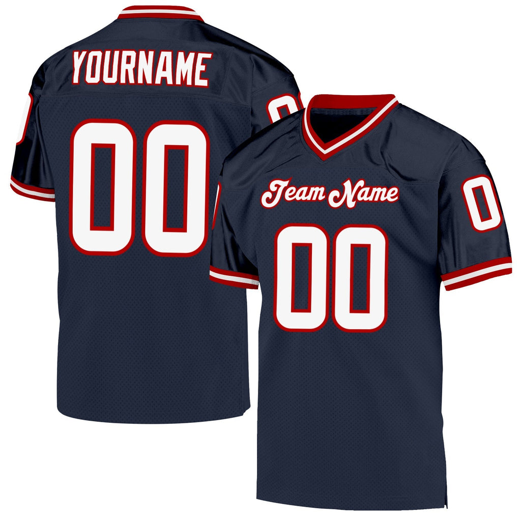 Custom Football Jersey - Navy White-Red Mesh Throwback