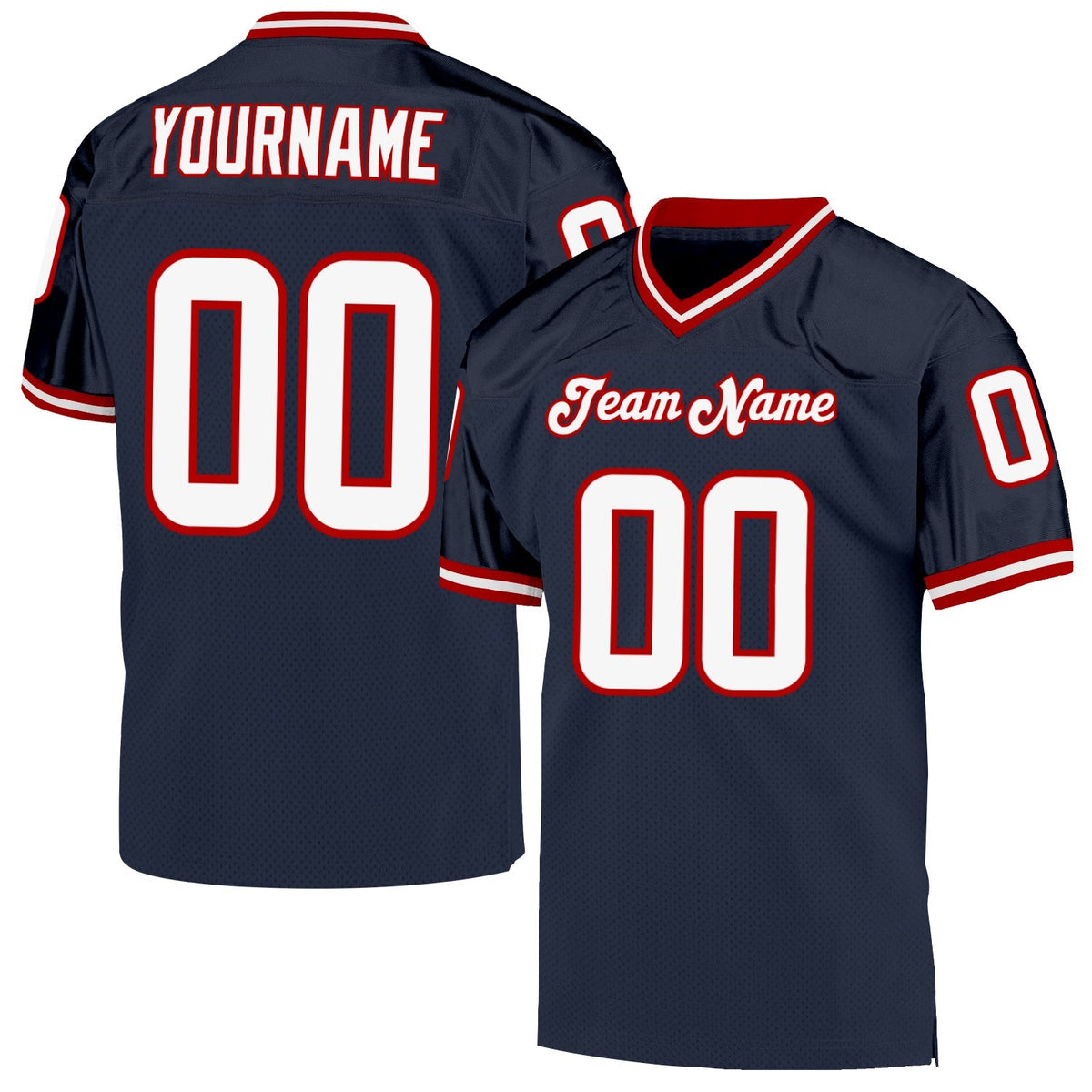 Custom Football Jersey - Navy White-Red Mesh Throwback