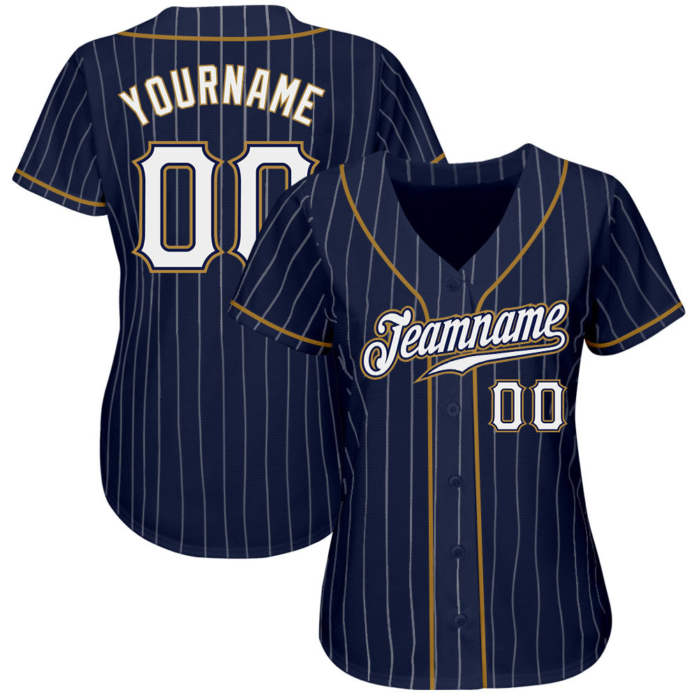 Custom Baseball Jersey - Navy White Pinstripe White-Old Gold