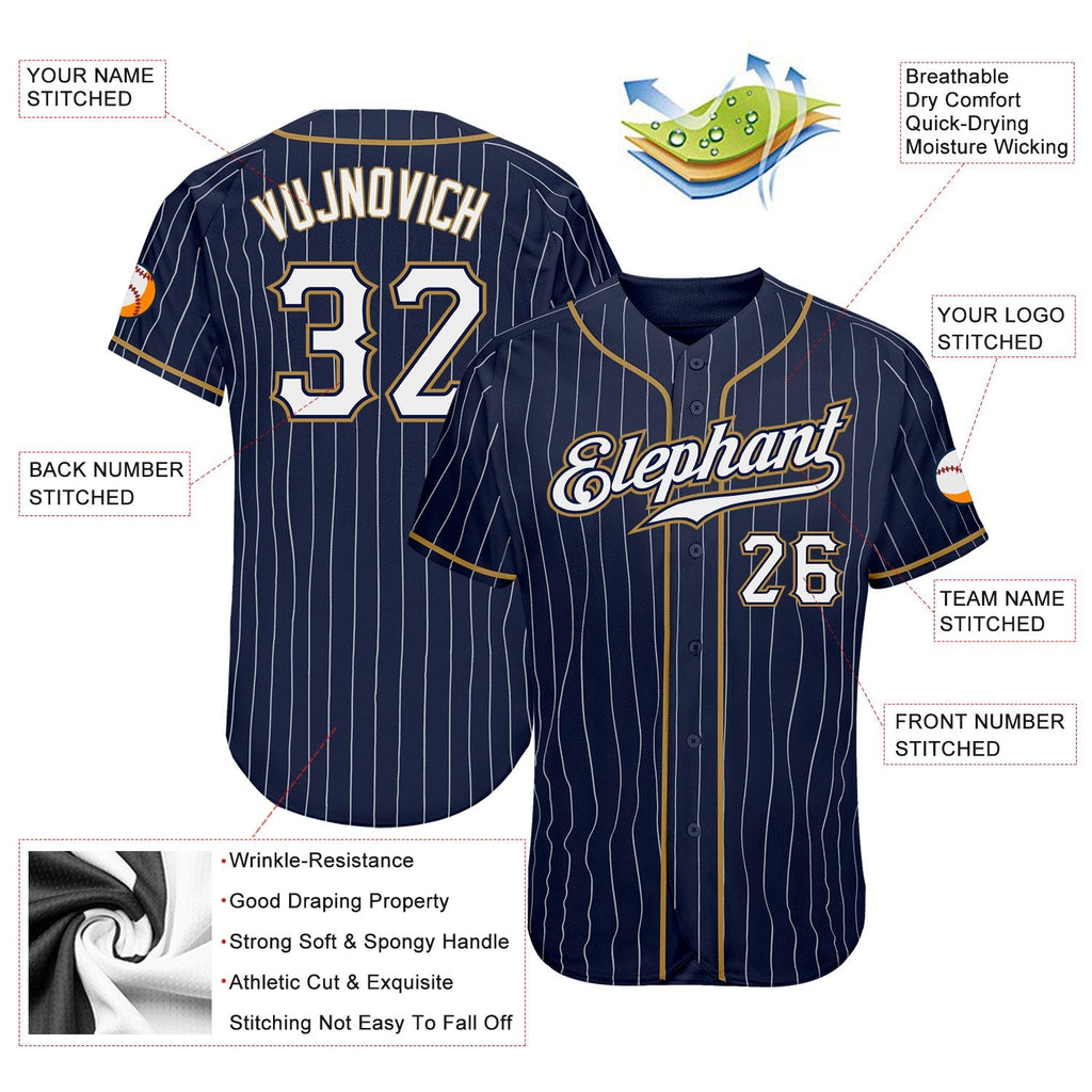 Custom Baseball Jersey - Navy White Pinstripe White-Old Gold