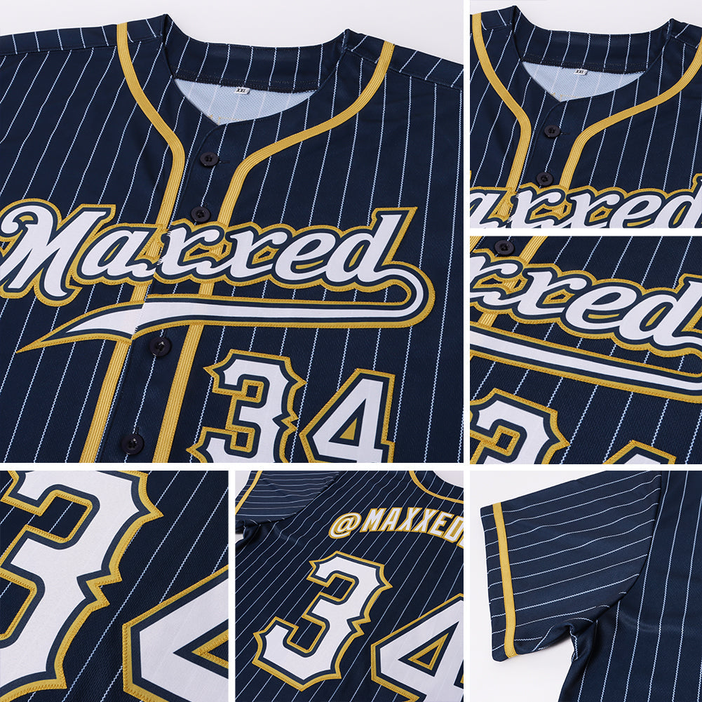 Custom Baseball Jersey - Navy White Pinstripe White-Old Gold