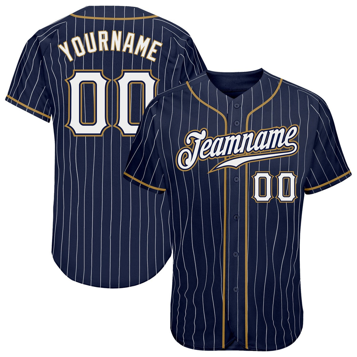 Custom Baseball Jersey - Navy White Pinstripe White-Old Gold