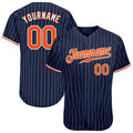 Custom Baseball Jersey - Navy White Pinstripe Orange-White
