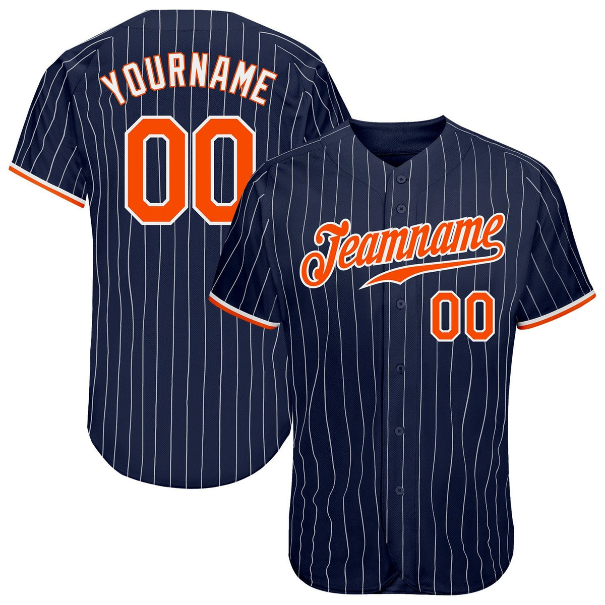 Custom Baseball Jersey - Navy White Pinstripe Orange-White