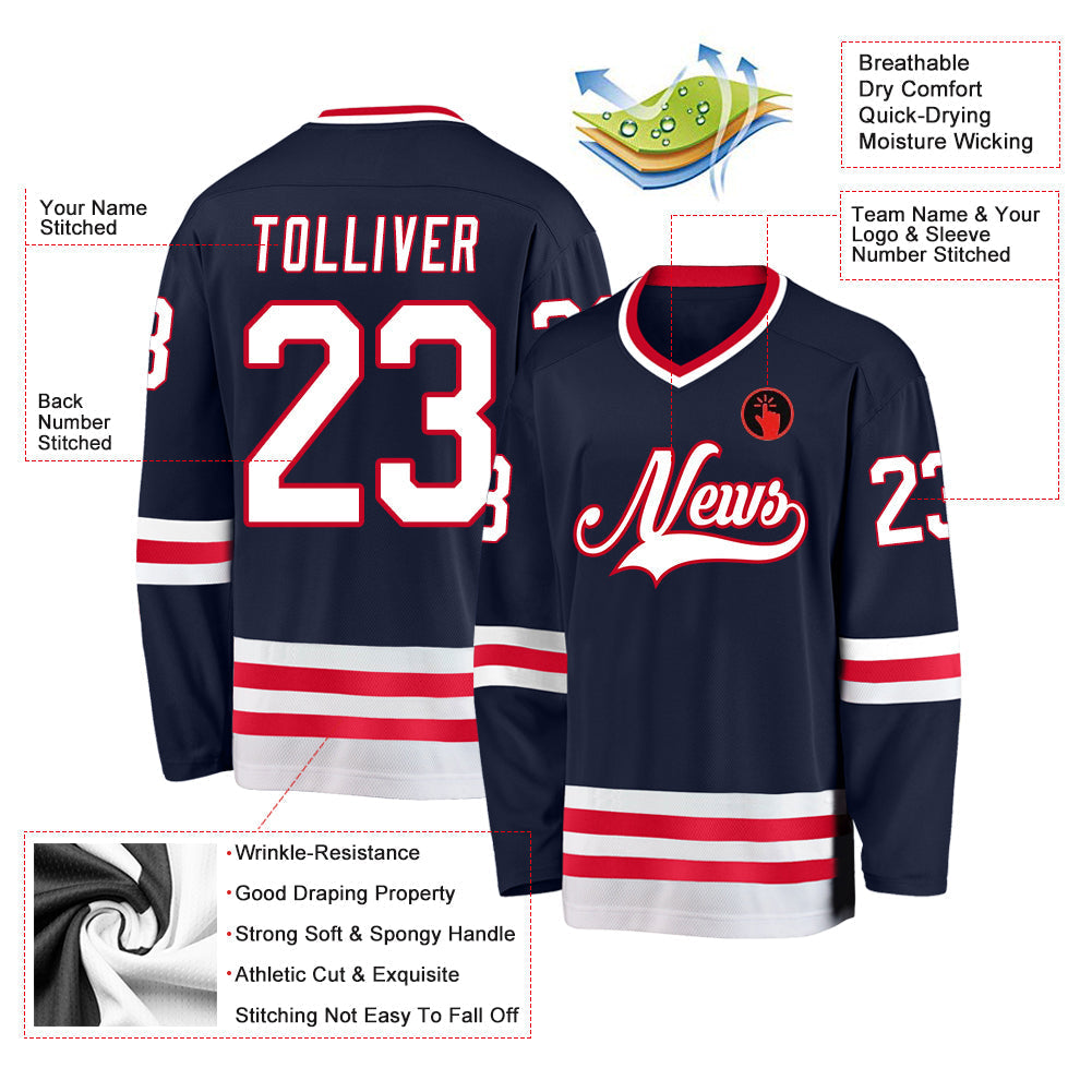 Custom Hockey Jersey - Navy White-Red