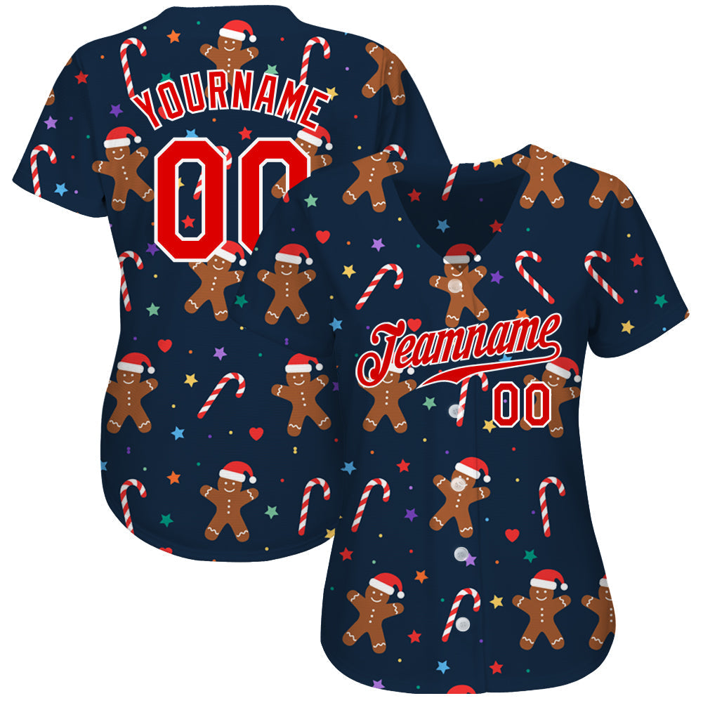 Custom Baseball Jersey - Navy Red-White Christmas 3D