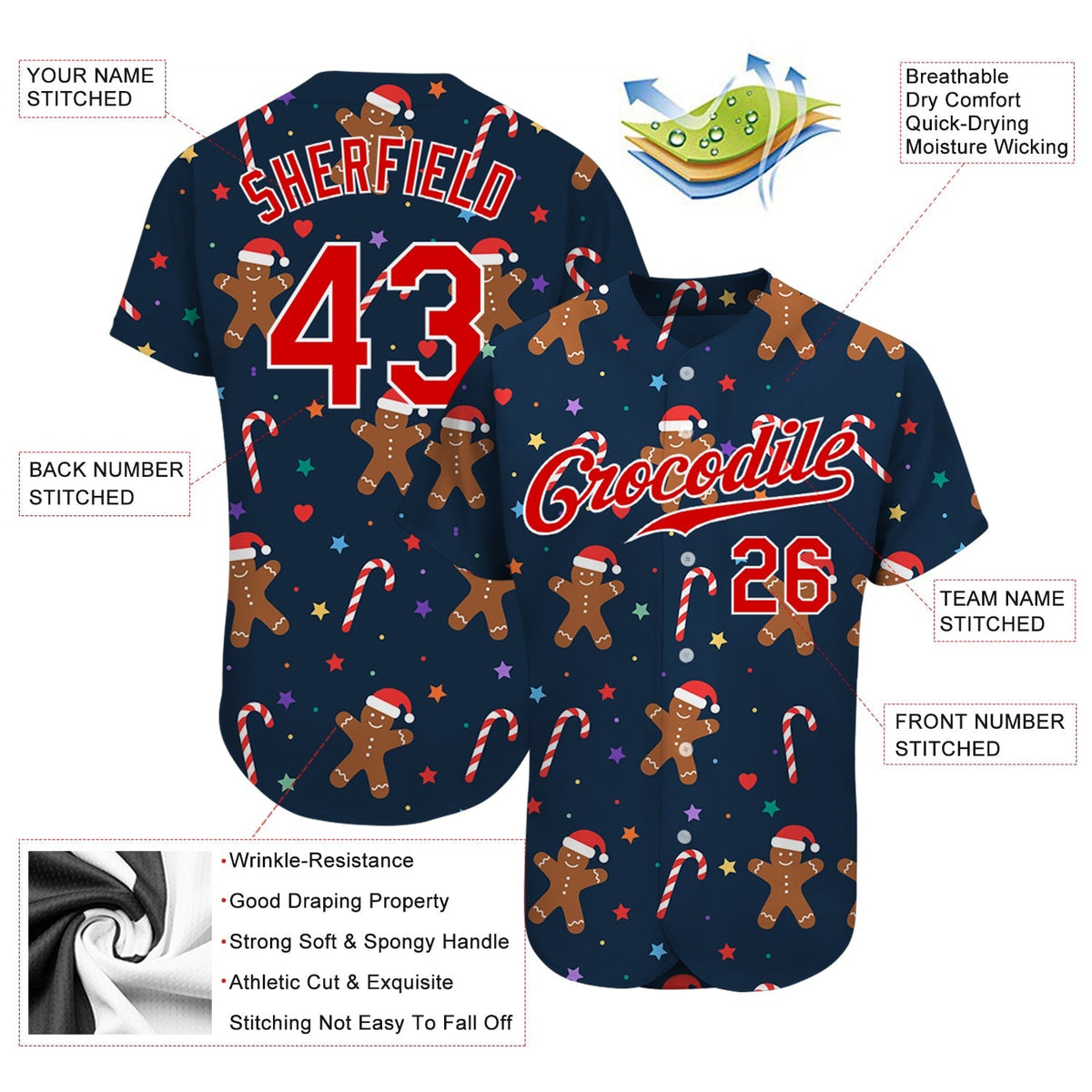 Custom Baseball Jersey - Navy Red-White Christmas 3D