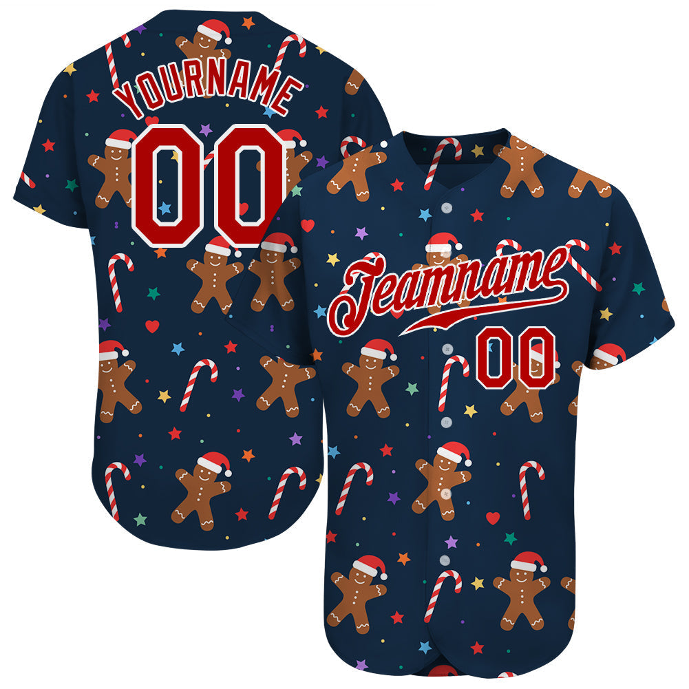 Custom Baseball Jersey - Navy Red-White Christmas 3D
