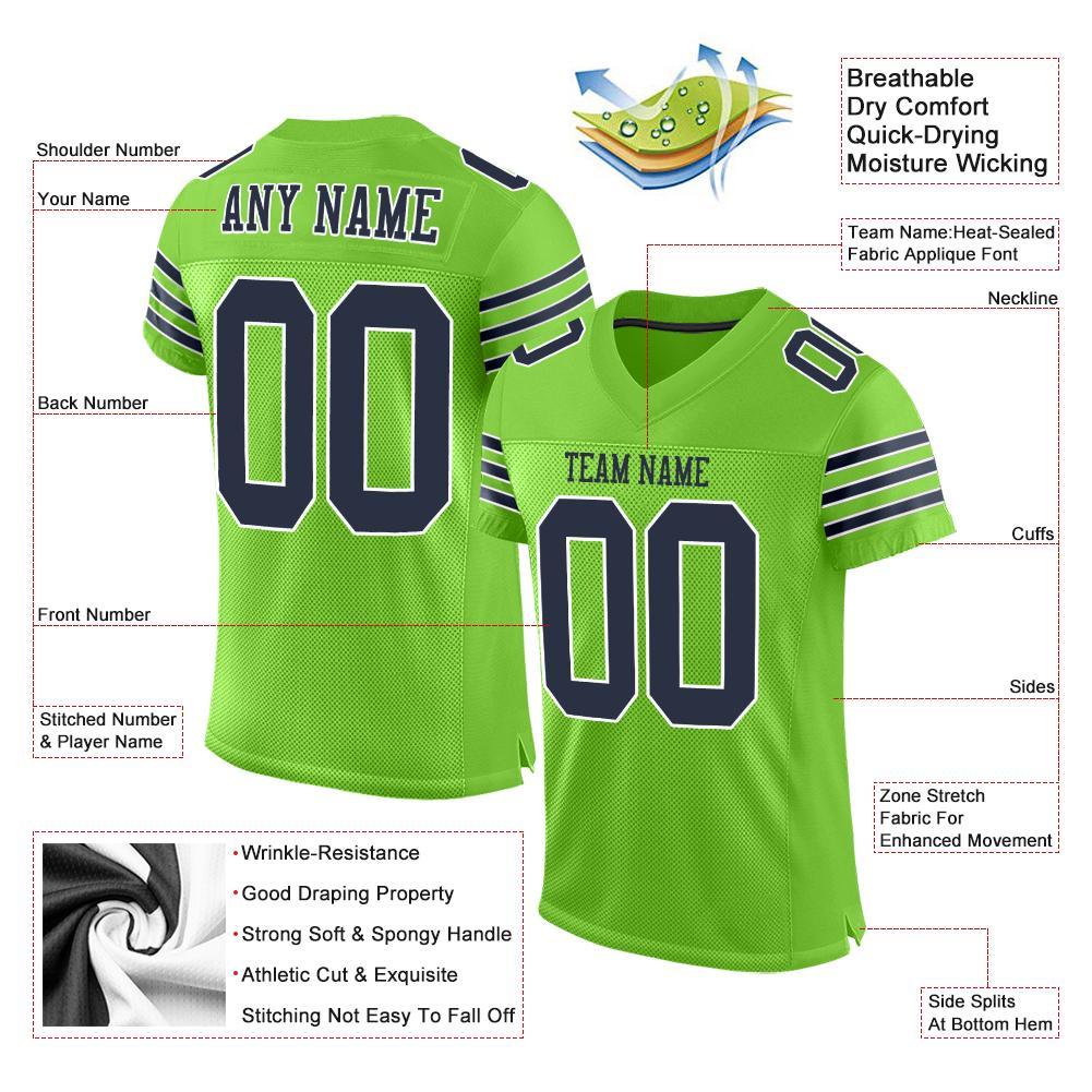 Custom Football Jersey - Neon Green Navy-White Mesh - Style NeonGreen0004