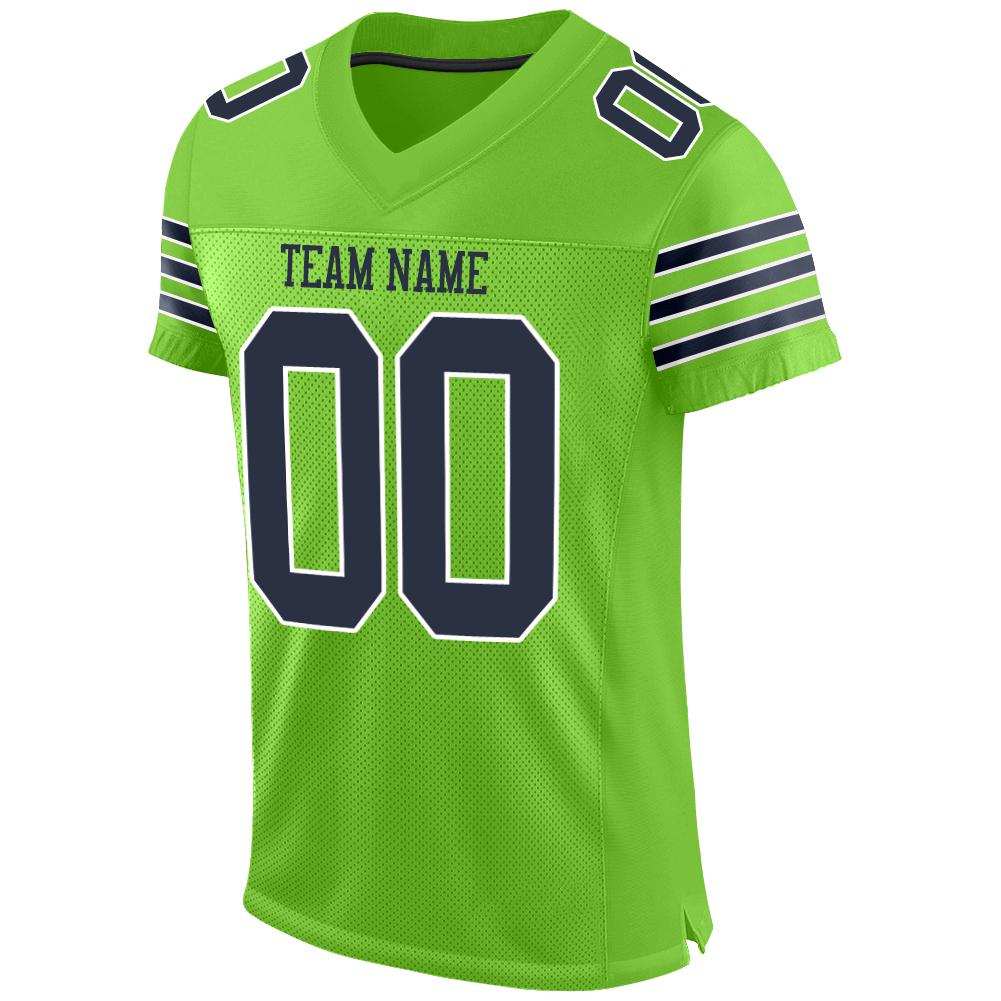 Custom Football Jersey - Neon Green Navy-White Mesh - Style NeonGreen0004