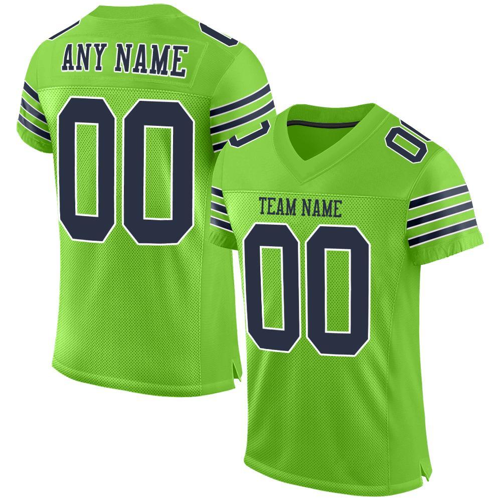 Custom Football Jersey - Neon Green Navy-White Mesh - Style NeonGreen0004
