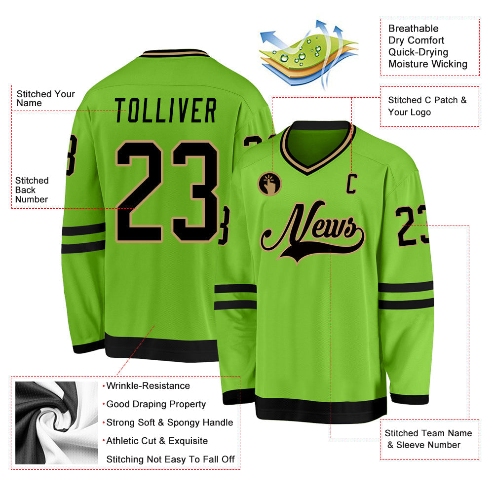 Custom Hockey Jersey - Neon Green Black-Old Gold