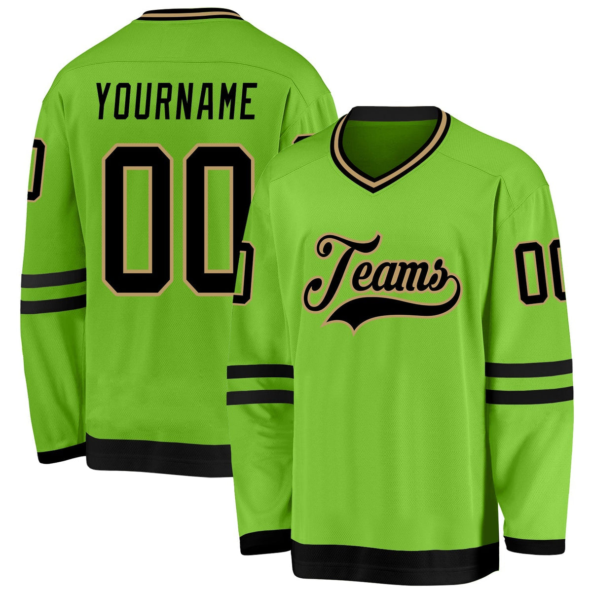 Custom Hockey Jersey - Neon Green Black-Old Gold