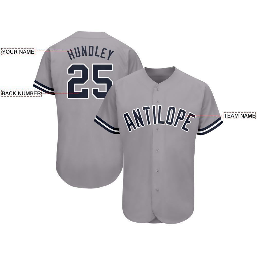Custom Baseball Jersey - Gray Navy-White