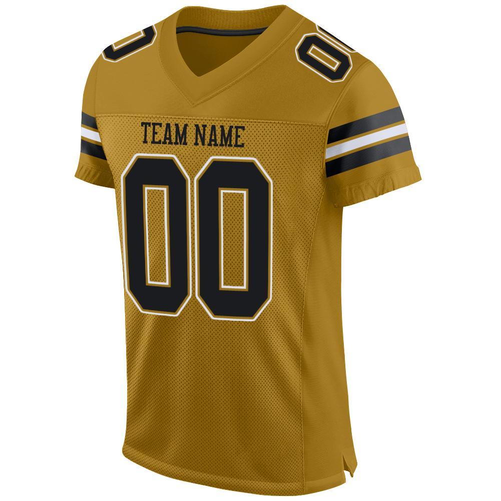 Custom Football Jersey - Old Gold Black-White Mesh