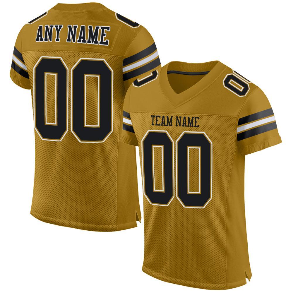 Custom Football Jersey - Old Gold Black-White Mesh