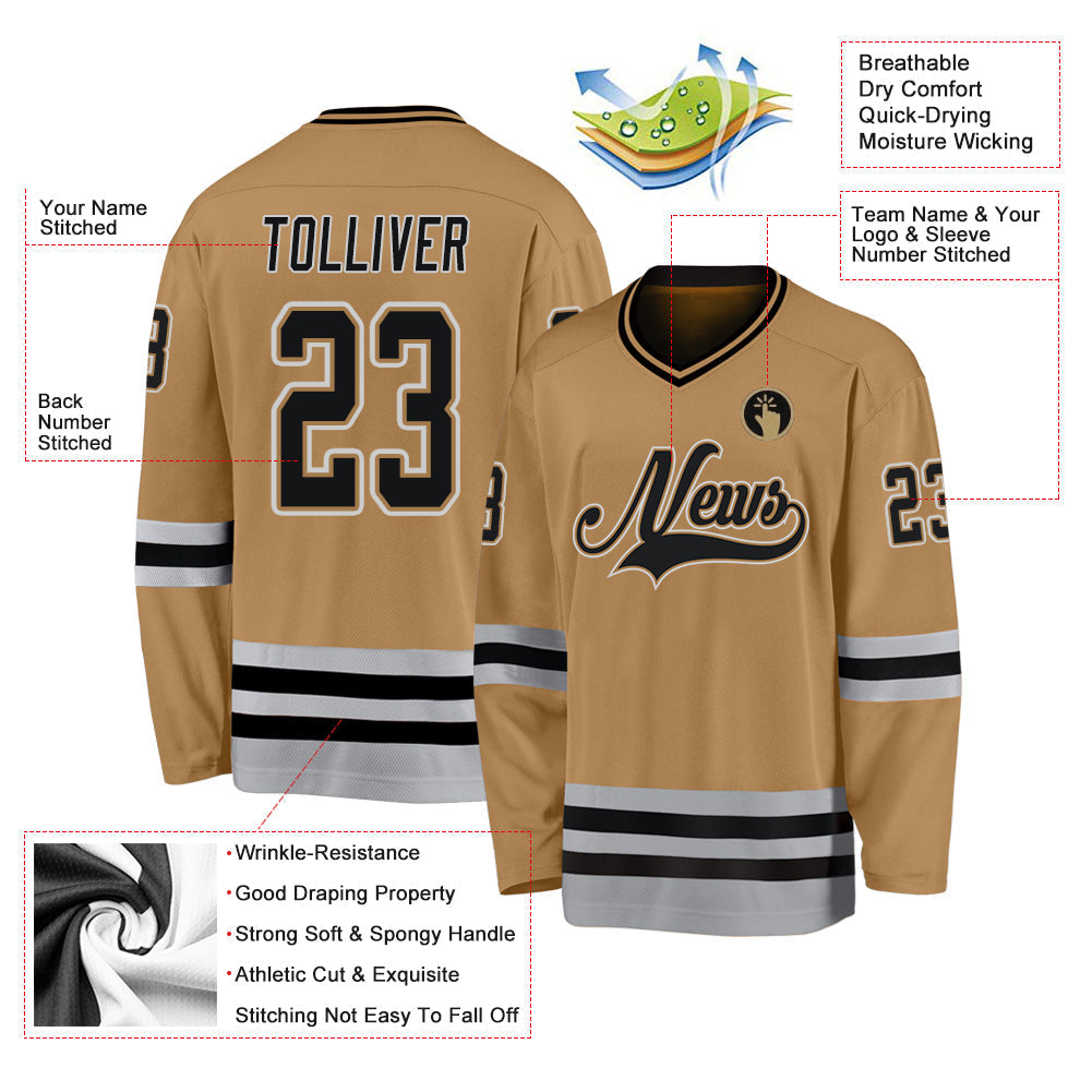 Custom Hockey Jersey - Old Gold Black-Gray