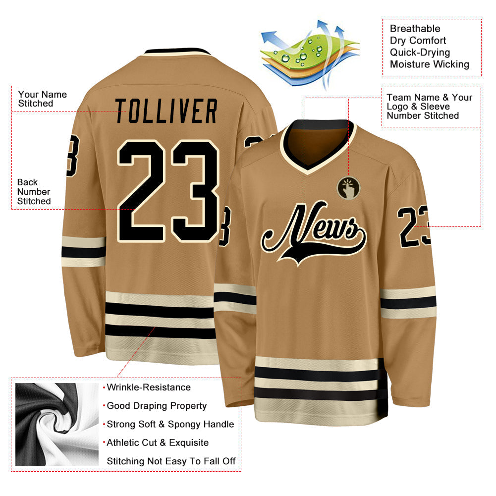 Custom Hockey Jersey - Old Gold Black-Cream - Style OldGold0014