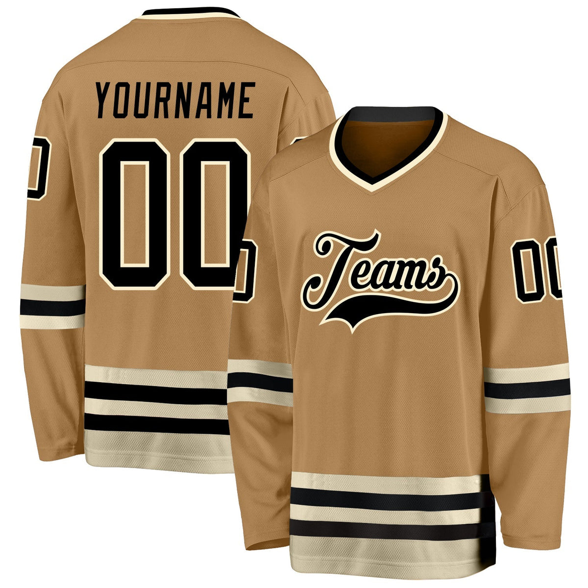 Custom Hockey Jersey - Old Gold Black-Cream - Style OldGold0014