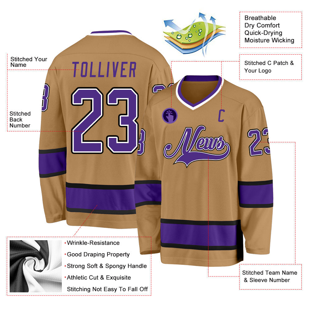 Custom Hockey Jersey - Old Gold Purple-Black - Style OldGold0015