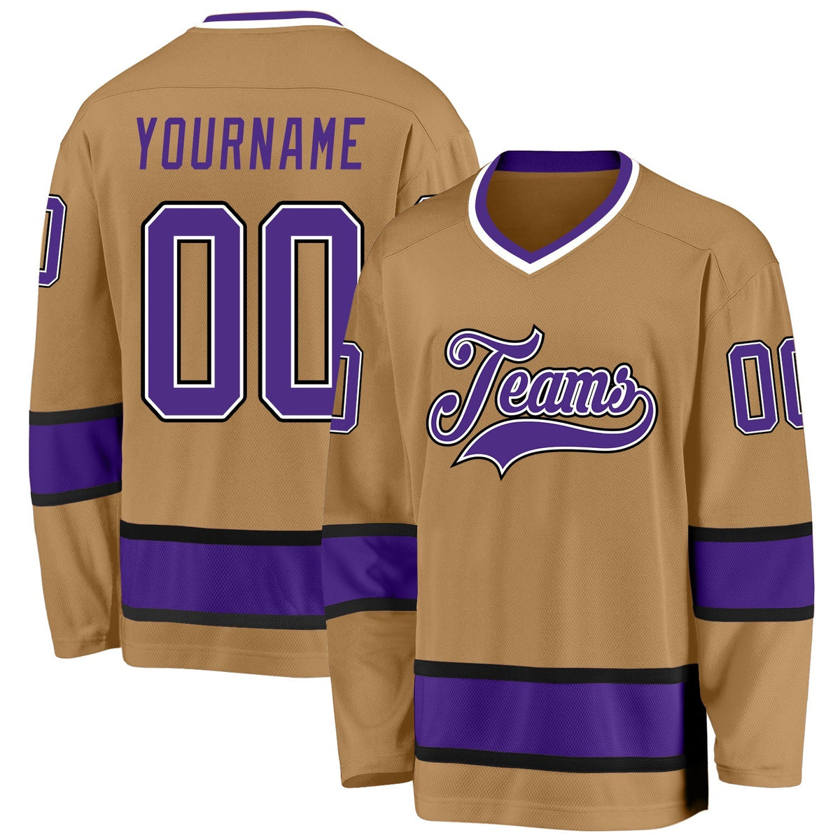 Custom Hockey Jersey - Old Gold Purple-Black - Style OldGold0015