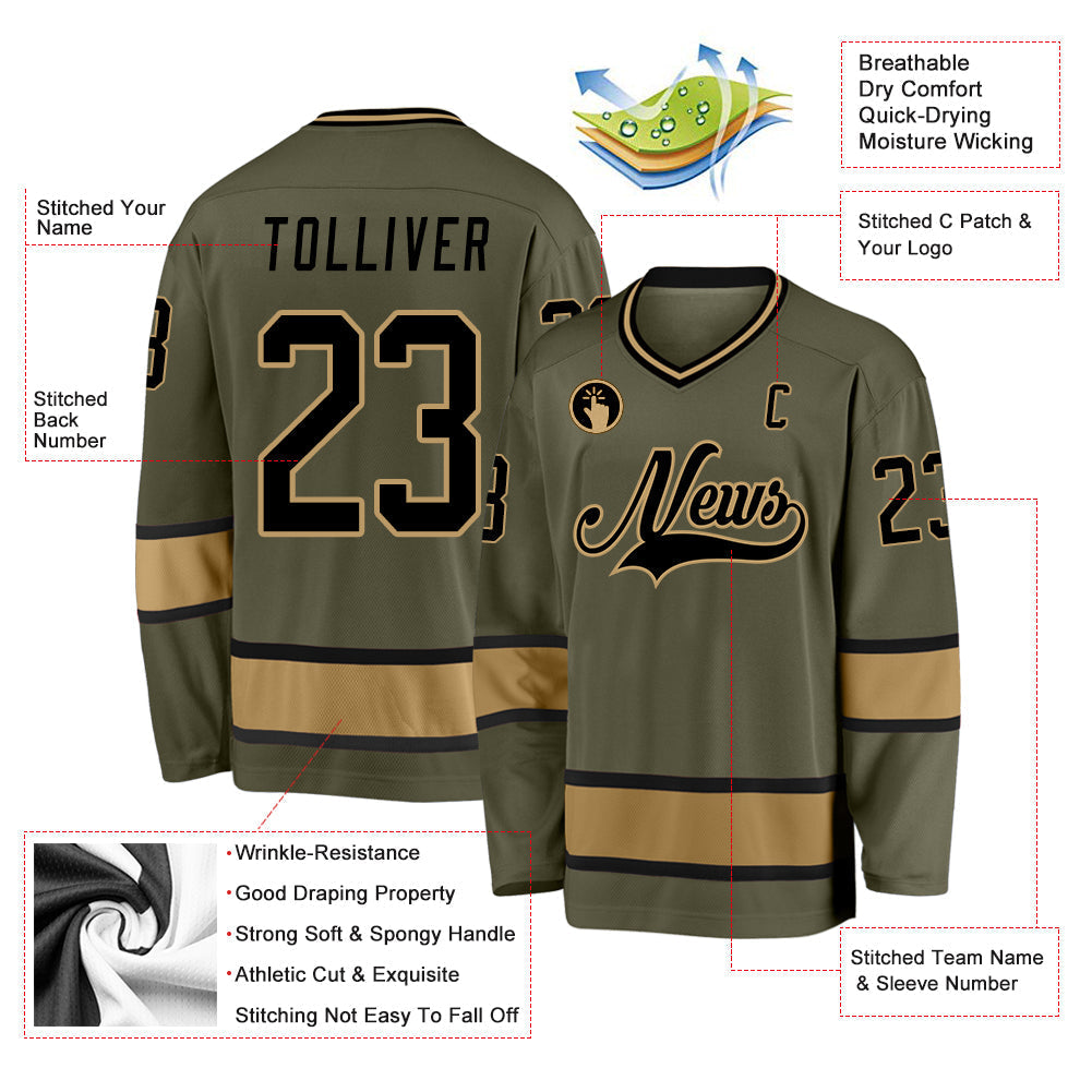 Custom Hockey Jersey - Olive Black-Old Gold Salute To Service - Style Olive0085