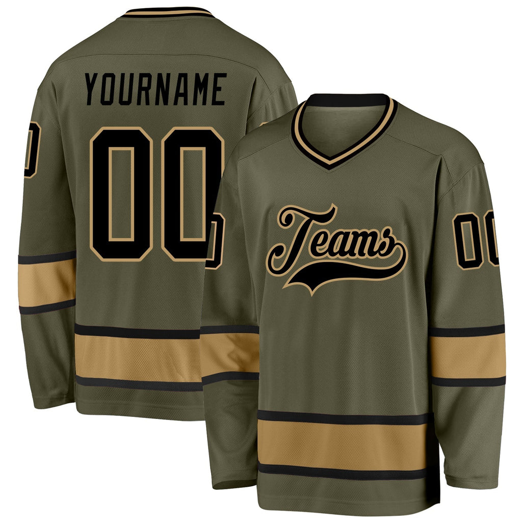 Custom Hockey Jersey - Olive Black-Old Gold Salute To Service - Style Olive0085