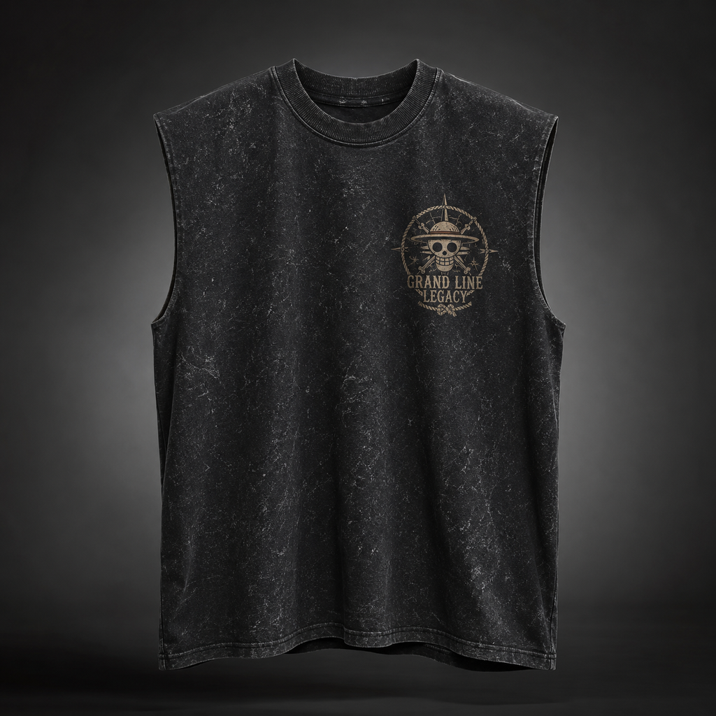 One Piece Anime Tank Top - Grand Line Legacy Acid Wash Vest