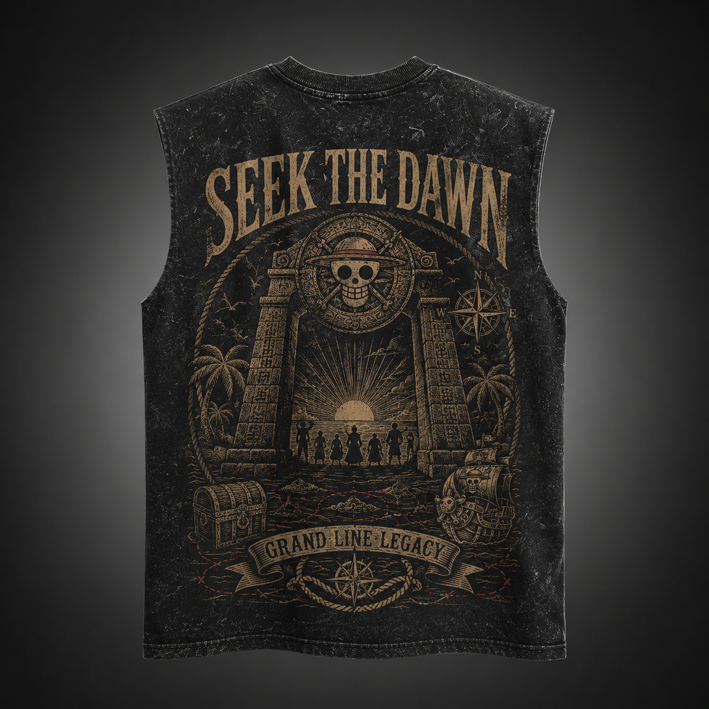 One Piece Anime Tank Top - Grand Line Legacy Acid Wash Vest